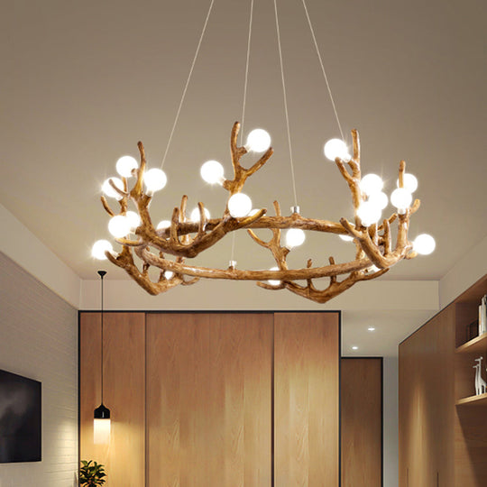 Antler Living Room Ceiling Lighting Vintage Resin Brown LED Chandelier Light with Ball Frost Glass Shade