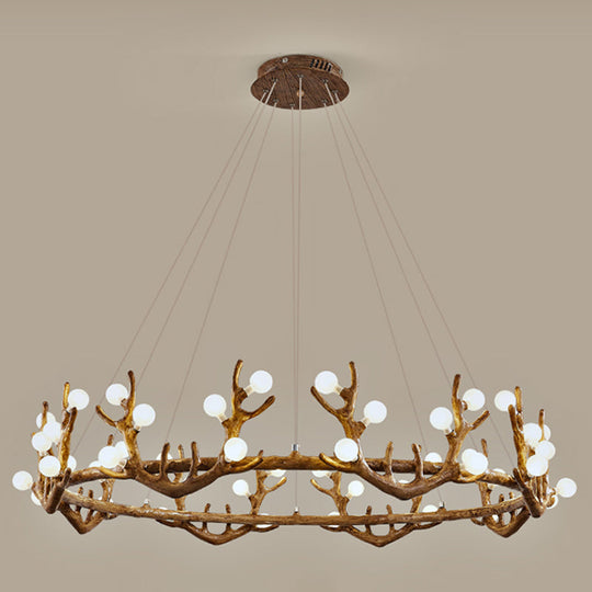 Antler Living Room Ceiling Lighting Vintage Resin Brown LED Chandelier Light with Ball Frost Glass Shade
