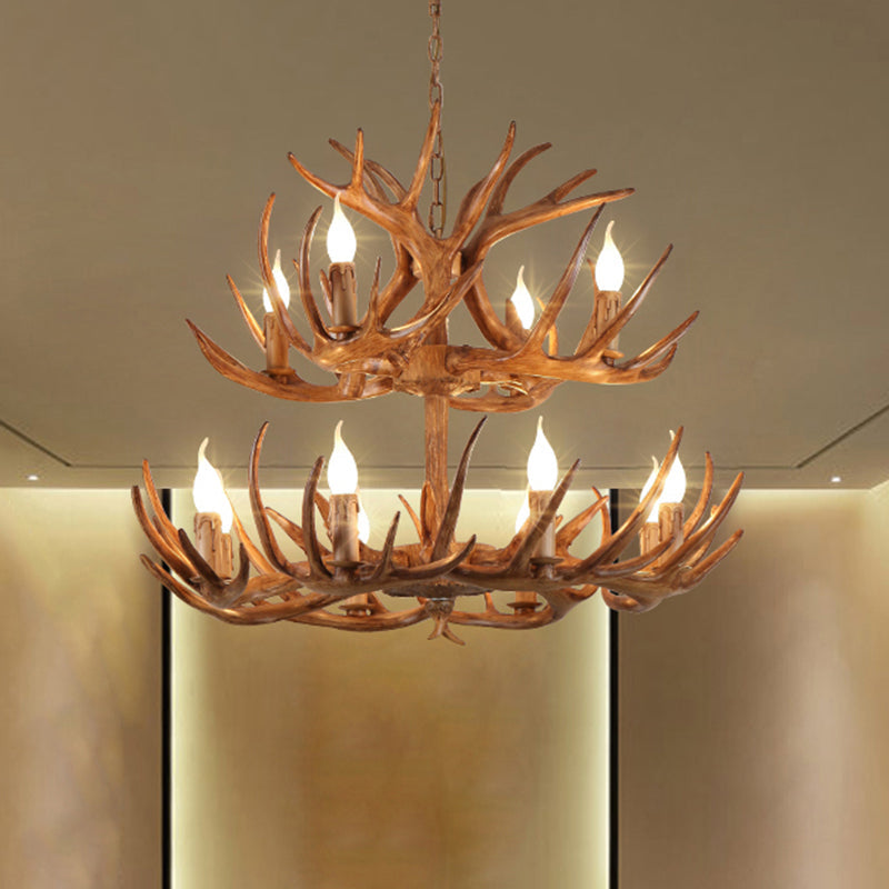 Rustic Antler Resin Chandelier – Brown Multi-Light Pendant for Restaurants & Living Spaces