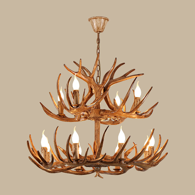 Rustic Antler Resin Chandelier – Brown Multi-Light Pendant for Restaurants & Living Spaces