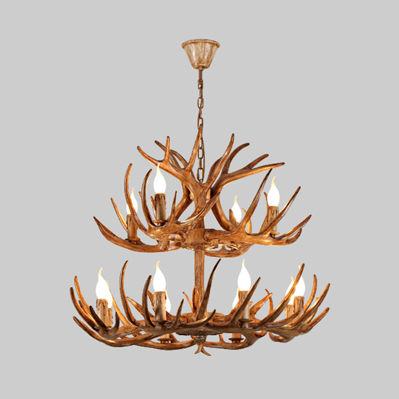 Rustic Antler Resin Chandelier – Brown Multi-Light Pendant for Restaurants & Living Spaces