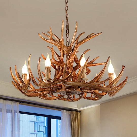 Rustic Antler Resin Chandelier – Brown Multi-Light Pendant for Restaurants & Living Spaces