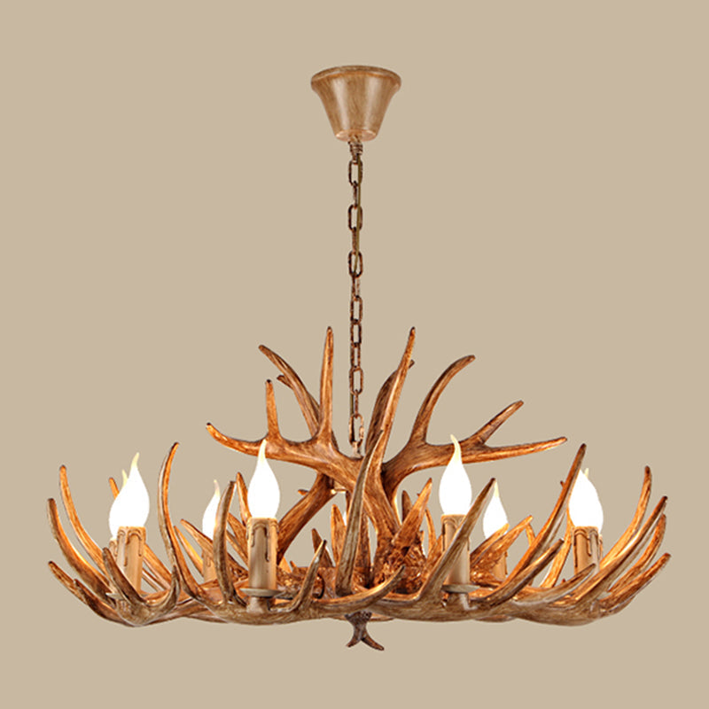 Rustic Antler Resin Chandelier – Brown Multi-Light Pendant for Restaurants & Living Spaces