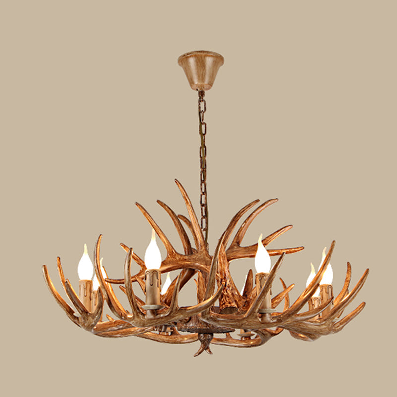 Rustic Antler Resin Chandelier – Brown Multi-Light Pendant for Restaurants & Living Spaces