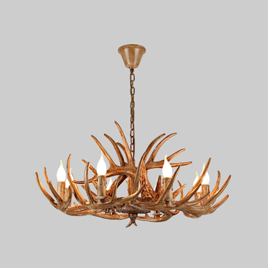 Rustic Antler Resin Chandelier – Brown Multi-Light Pendant for Restaurants & Living Spaces