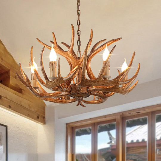 Rustic Antler Resin Chandelier – Brown Multi-Light Pendant for Restaurants & Living Spaces