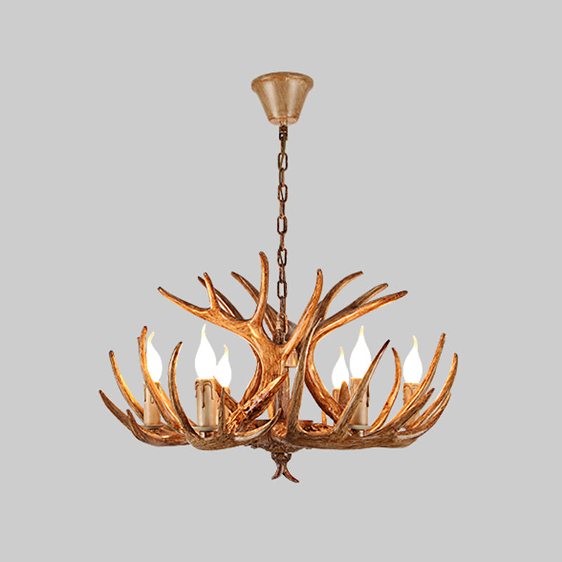 Rustic Antler Resin Chandelier – Brown Multi-Light Pendant for Restaurants & Living Spaces