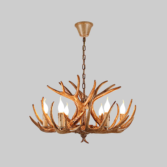 Rustic Antler Resin Chandelier – Brown Multi-Light Pendant for Restaurants & Living Spaces