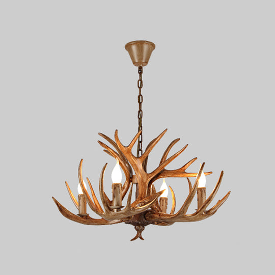 Rustic Antler Resin Chandelier – Brown Multi-Light Pendant for Restaurants & Living Spaces