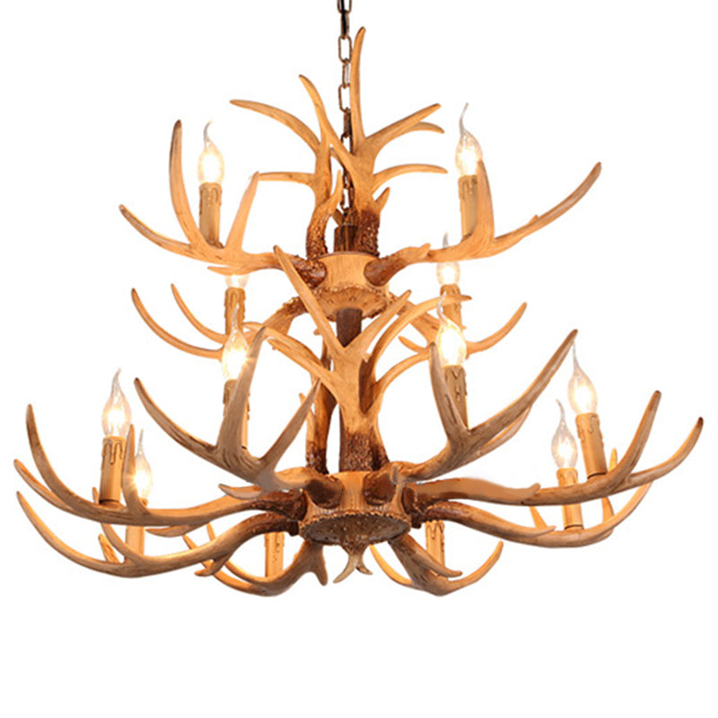 Yellow Resin Deer Horn Ceiling Light for Traditional Restaurants - Chandelier Fixture