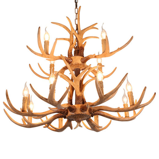 Yellow Resin Deer Horn Ceiling Light for Traditional Restaurants - Chandelier Fixture