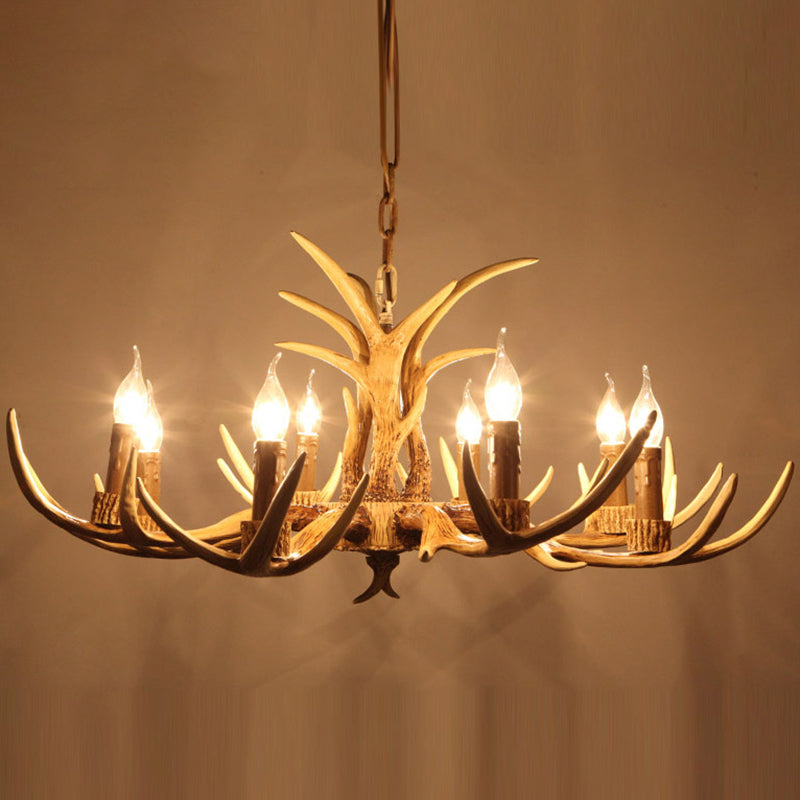 Vintage Beige Resin Antler Chandelier – 3/4/6/8-Light Rustic Pendant