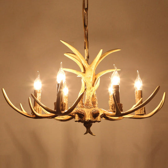 Vintage Beige Resin Antler Chandelier – 3/4/6/8-Light Rustic Pendant
