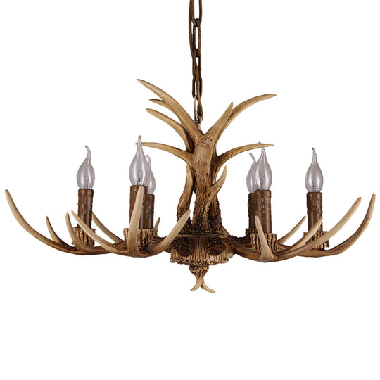 Vintage Beige Resin Antler Chandelier – 3/4/6/8-Light Rustic Pendant