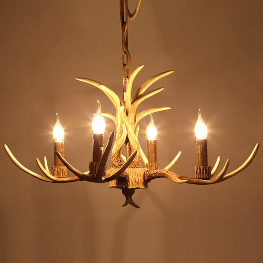 Vintage Beige Resin Antler Chandelier – 3/4/6/8-Light Rustic Pendant