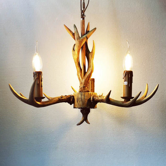 Vintage Beige Resin Antler Chandelier – 3/4/6/8-Light Rustic Pendant