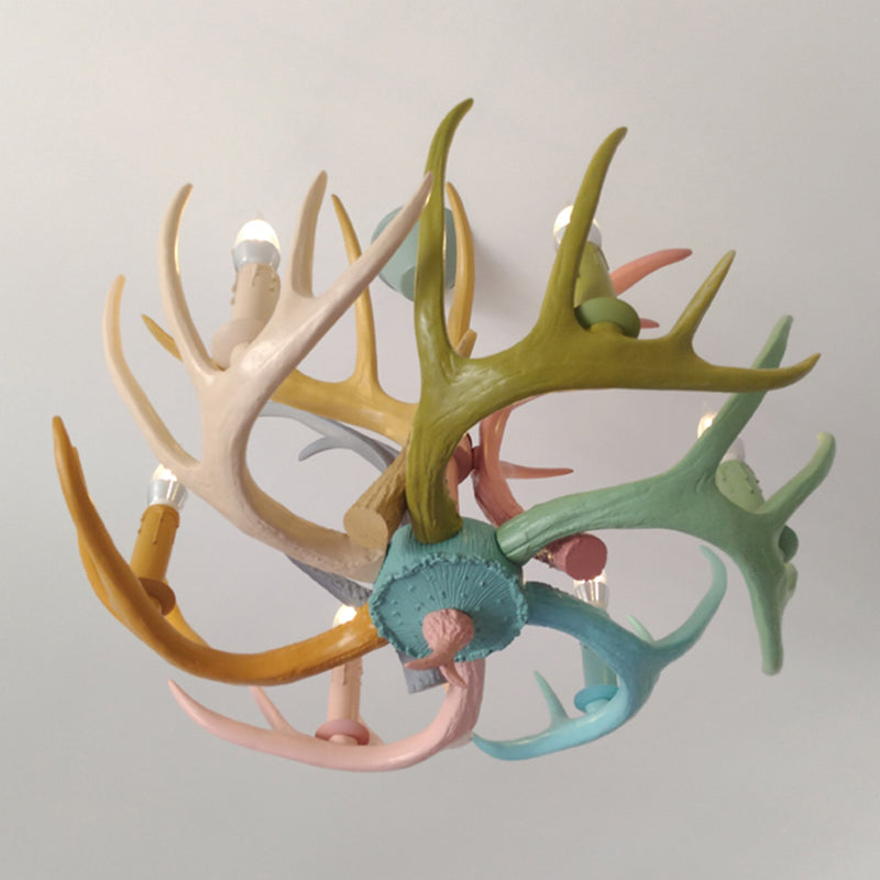 Vintage Resin Deer Horn Chandelier Pendant Light for Restaurants