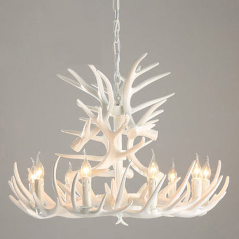 Rustic Deer Horn Resin Chandelier - Dining Room Suspension Light Fixture