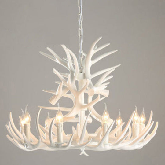 Rustic Deer Horn Resin Chandelier - Dining Room Suspension Light Fixture