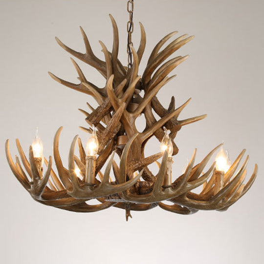 Deer Horn Ceiling Light - Brown Resin Traditional Chandelier for Living Room