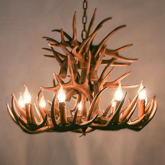 Deer Horn Ceiling Light - Brown Resin Traditional Chandelier for Living Room