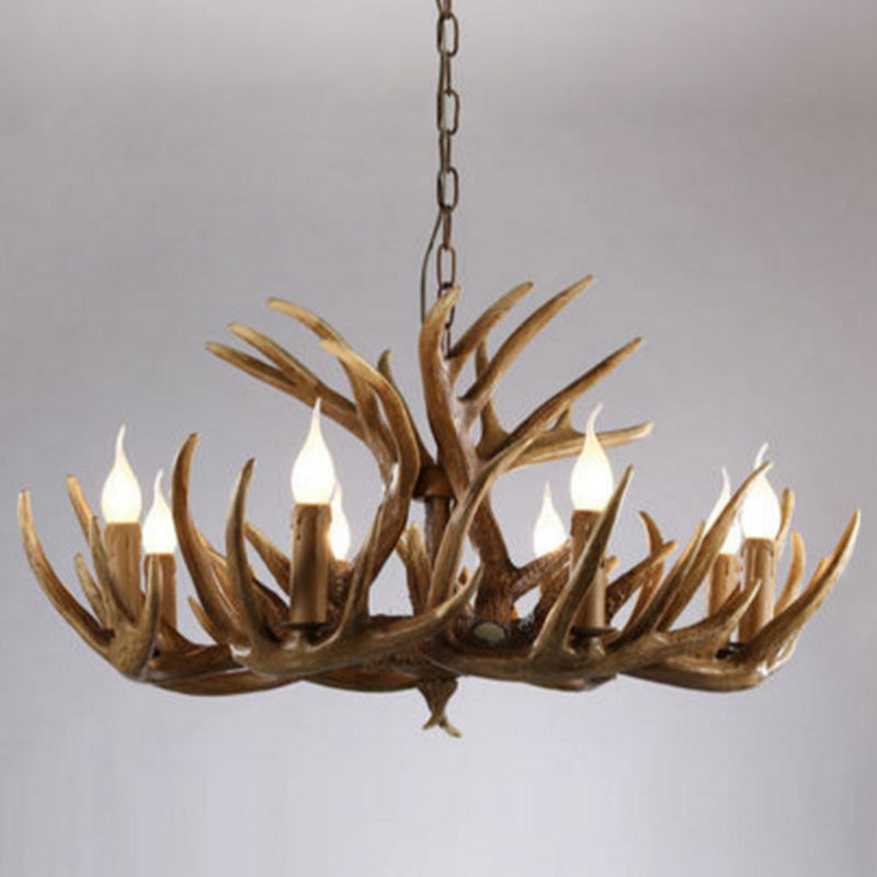 Deer Horn Ceiling Light - Brown Resin Traditional Chandelier for Living Room