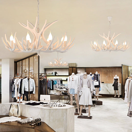 Vintage Resin Chandelier - Retro Dining Pendant Light Fixture in Deer Horn Shape