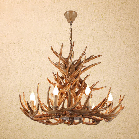 Vintage Resin Chandelier - Retro Dining Pendant Light Fixture in Deer Horn Shape