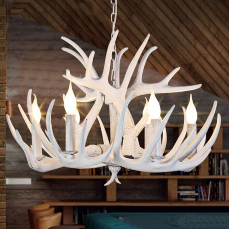 Resin White Antler Chandelier - Classic Pendant Light Fixture for Dining Room