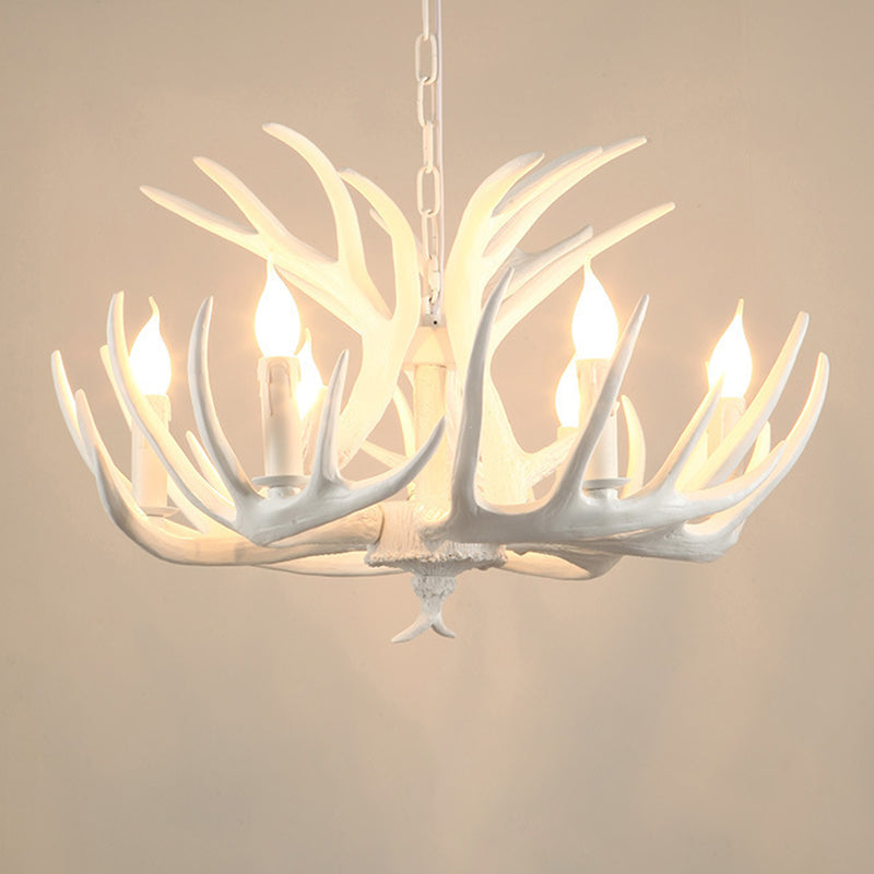 Resin White Antler Chandelier - Classic Pendant Light Fixture for Dining Room
