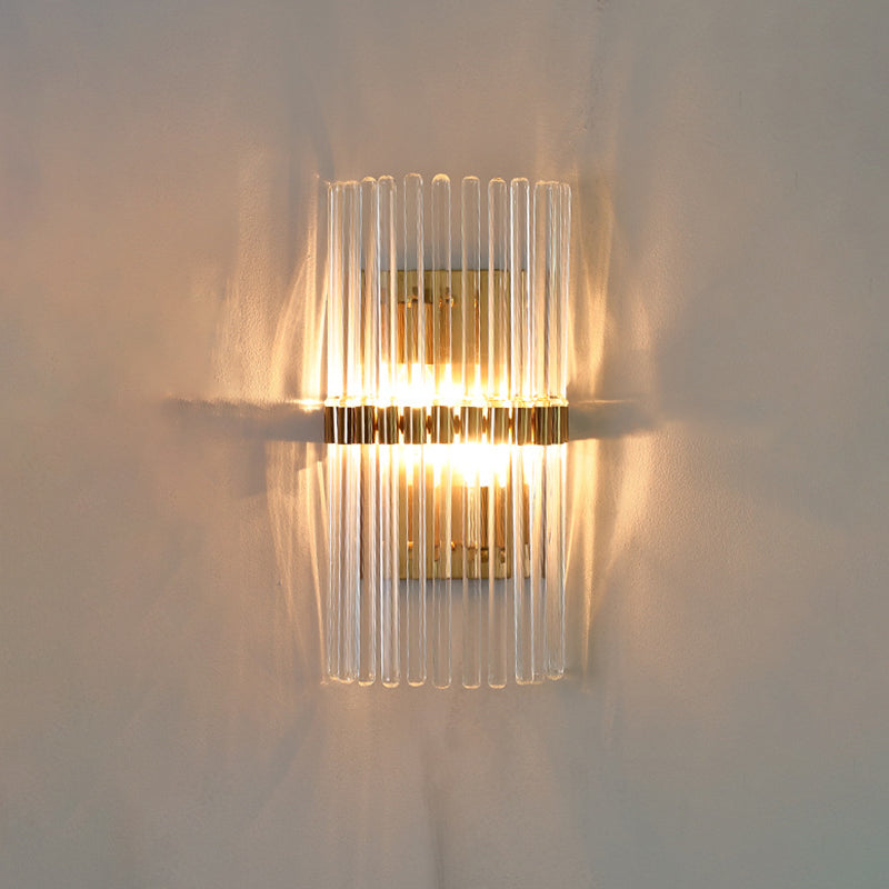 Gold Crystal Wall Sconce with 2 Heads - Contemporary Pillar Design for Living Room