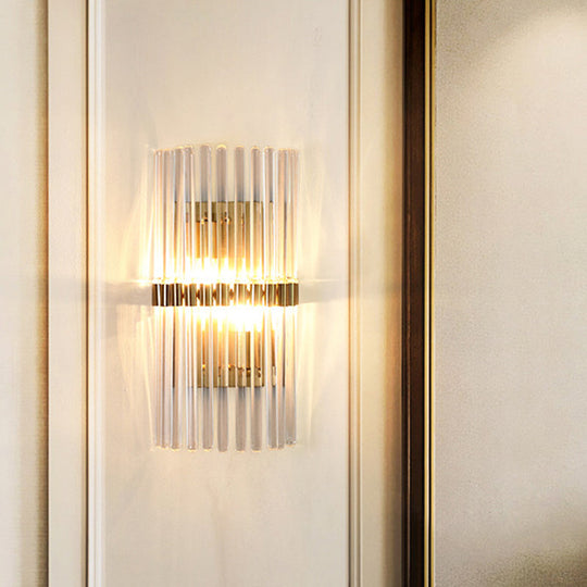 Gold Crystal Wall Sconce with 2 Heads - Contemporary Pillar Design for Living Room
