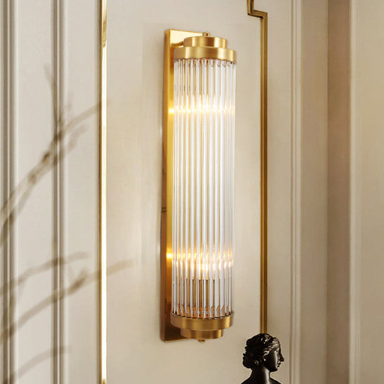 Gold Crystal Wall Sconce with 2 Heads - Contemporary Pillar Design for Living Room