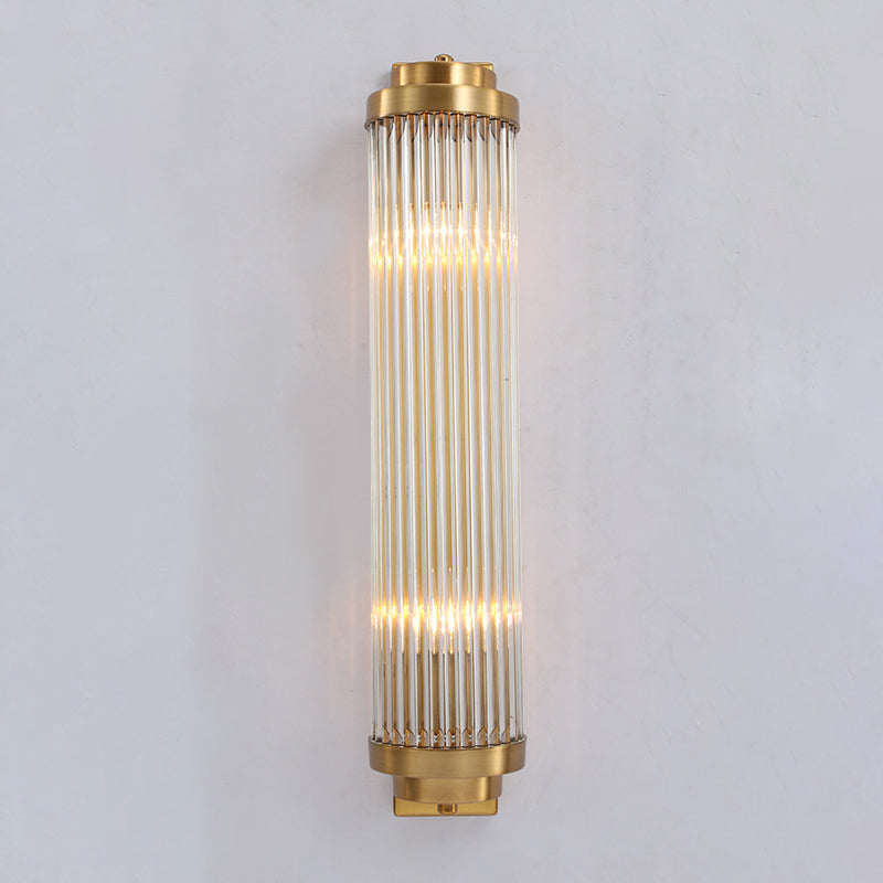 Gold Crystal Wall Sconce with 2 Heads - Contemporary Pillar Design for Living Room