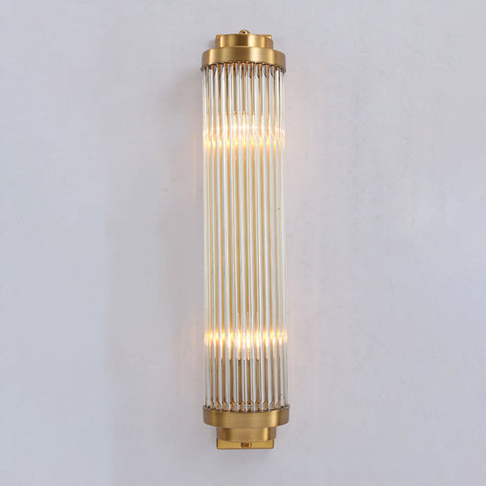 Gold Crystal Wall Sconce with 2 Heads - Contemporary Pillar Design for Living Room