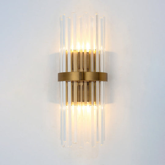 Gold Crystal Wall Sconce with 2 Heads - Contemporary Pillar Design for Living Room