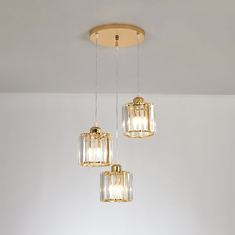 Gold Cube Crystal Multi-Light Ceiling Fixture for Dining Room with 3 Bulbs