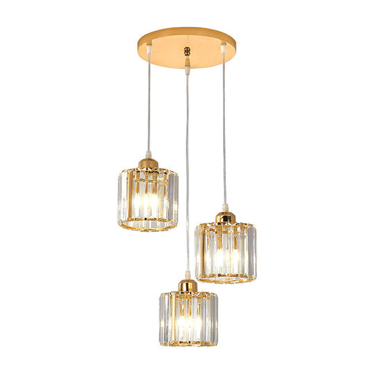 Gold Cube Crystal Multi-Light Ceiling Fixture for Dining Room with 3 Bulbs
