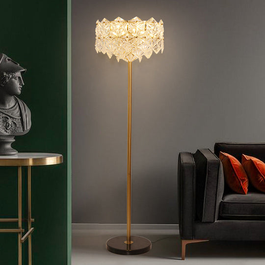 Contemporary Snowflake Crystal Floor Lamp - 6 Gold Heads - Perfect for Living Room