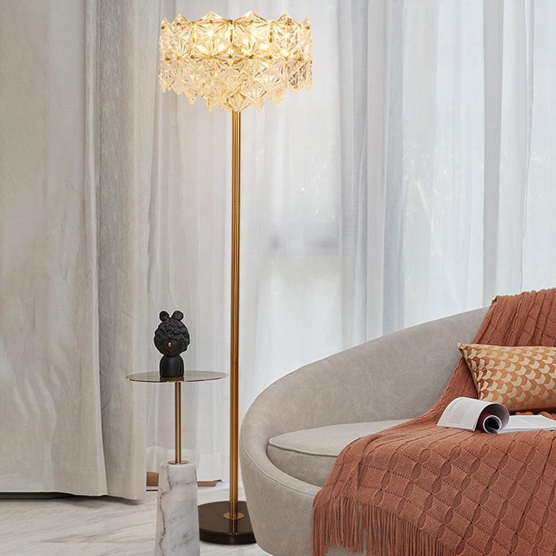 Contemporary Snowflake Crystal Floor Lamp - 6 Gold Heads - Perfect for Living Room