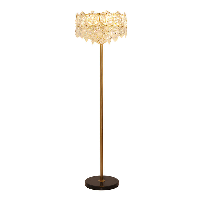 Contemporary Snowflake Crystal Floor Lamp - 6 Gold Heads - Perfect for Living Room