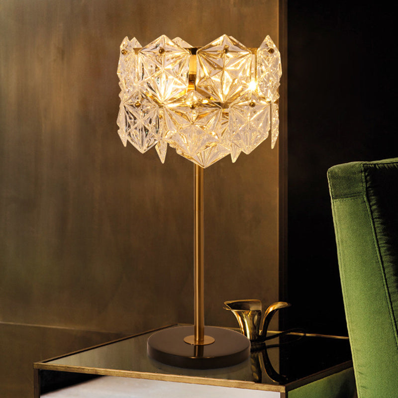 Gold Snowflake Table Lamp: Simplicity with 6 Bulbs & K9 Crystal Night Light for Bedroom
