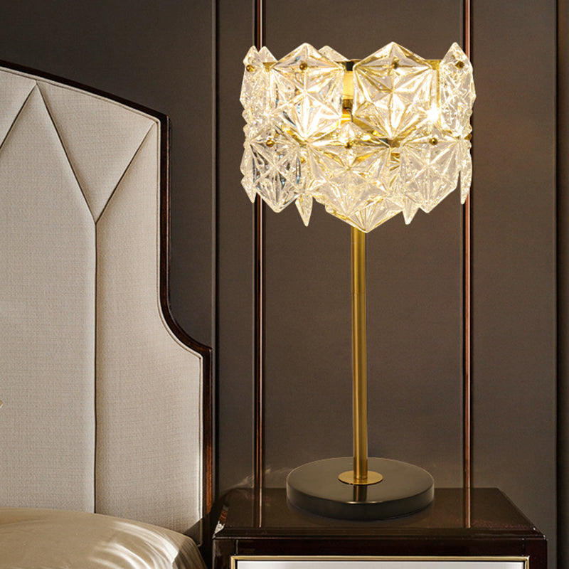 Gold Snowflake Table Lamp: Simplicity with 6 Bulbs & K9 Crystal Night Light for Bedroom