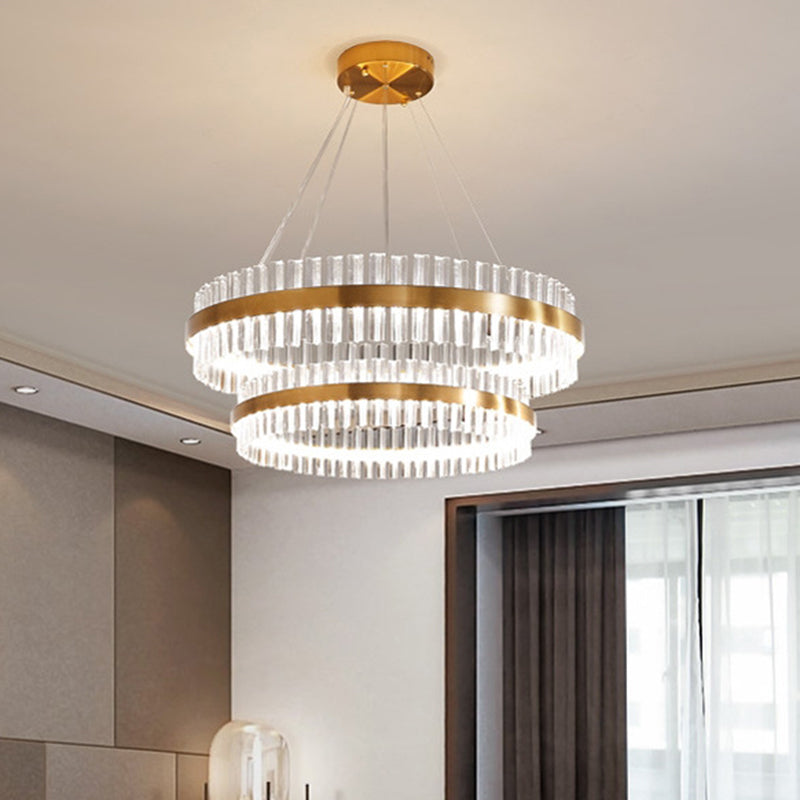 Simplicity Gold Ring Chandelier with Clear Crystal LED Pendant Light for Living Room