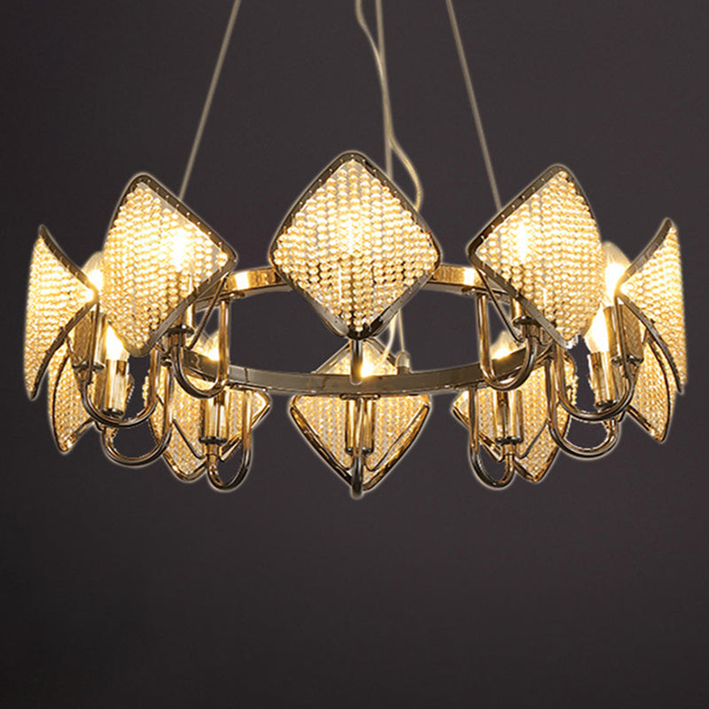 Postmodern Ring Ceiling Chandelier with Rhombus Crystal Shade - Elegant Metal Living Room Light Fixture