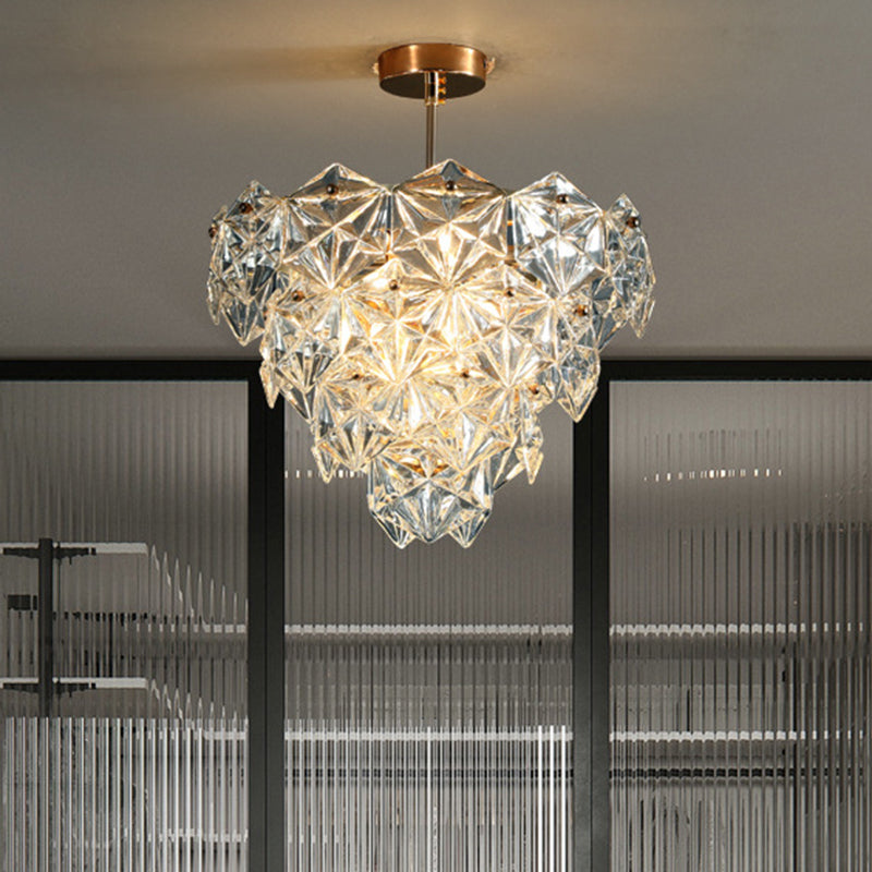 Modern Gold Cone Ceiling Chandelier with Clear Crystals for Living Room Lighting