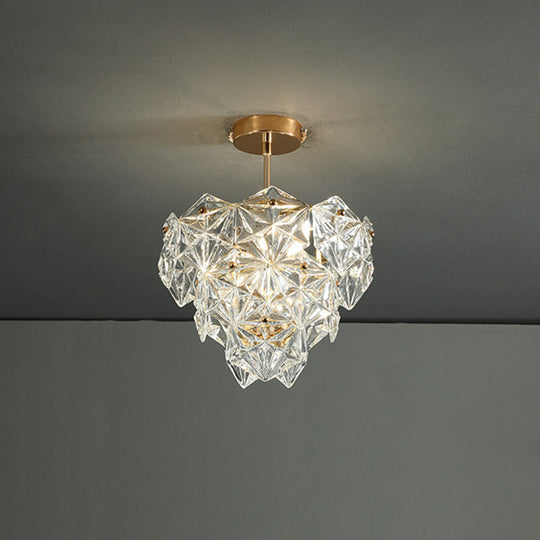 Modern Gold Cone Ceiling Chandelier with Clear Crystals for Living Room Lighting