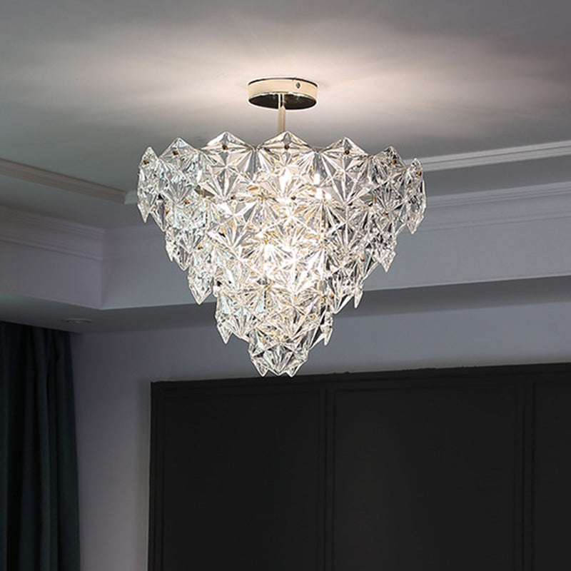 Modern Gold Cone Ceiling Chandelier with Clear Crystals for Living Room Lighting