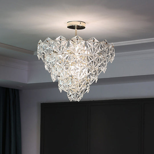 Modern Gold Cone Ceiling Chandelier with Clear Crystals for Living Room Lighting