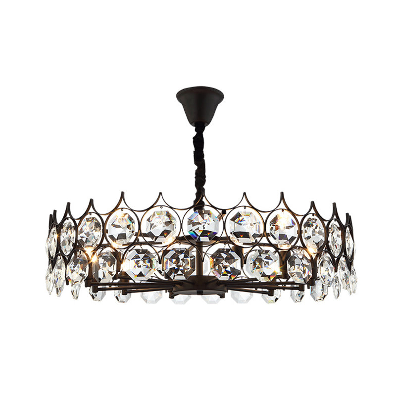 Modern Black Geometric Chandelier with Beveled Crystal Pendant Light for Living Room